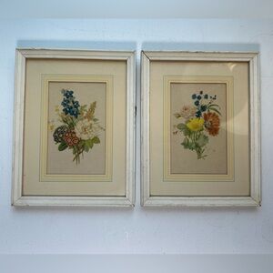 Vintage framed floral print wood frame Donald Co botanical floral wall art lot 2